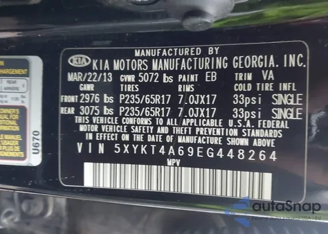 2014 Kia Sorento Lx from USA, damaged, VIN 5XYKT4A69EG448264
